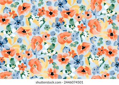 Cute feminine watercolor seamless pattern with wildflowers.hand drawn, not AI