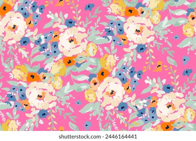 Cute feminine watercolor seamless pattern with wildflowers.hand drawn, not AI