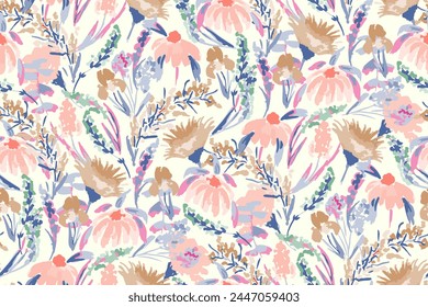 Cute feminine watercolor seamless pattern with wildflowers.hand drawn, not AI