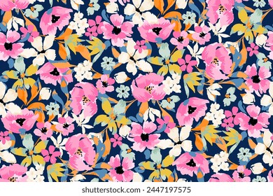 Cute feminine watercolor seamless pattern with wildflowers.hand drawn, not AI