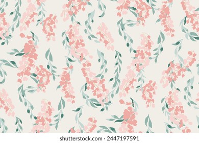 Cute feminine watercolor seamless pattern with wildflowers.hand drawn, not AI