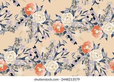 Cute feminine watercolor seamless pattern with wildflowers.hand drawn, not AI