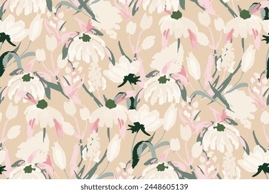 Cute feminine watercolor seamless pattern with wildflowers.hand drawn, not AI