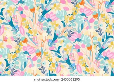 Cute feminine watercolor seamless pattern with wildflowers.hand drawn, not AI