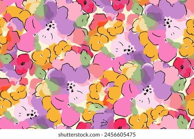 Cute feminine watercolor seamless pattern with wildflowers.hand drawn, not AI