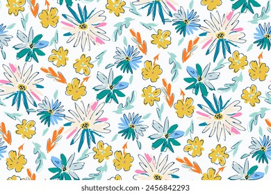 Nettes feminines Aquarell nahtloses Muster mit Wildblumen.Hand gezeichnet, nicht KI