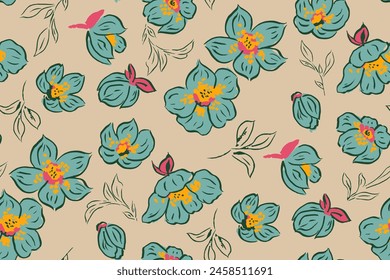 Nettes feminines Aquarell nahtloses Muster mit Wildblumen.Hand gezeichnet, nicht KI