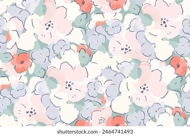 Cute feminine watercolor seamless pattern with wildflowers.hand drawn, not AI