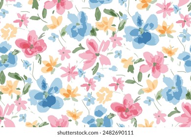 Cute feminine watercolor seamless pattern with wildflowers.hand drawn, not AI