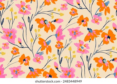 Cute feminine watercolor seamless pattern with wildflowers.hand drawn, not AI