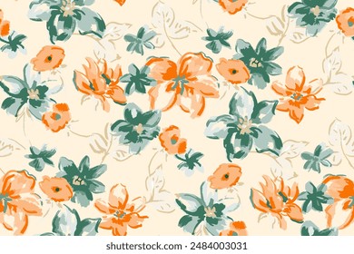 Cute feminine watercolor seamless pattern with wildflowers.hand drawn, not AI