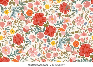 Cute feminine watercolor seamless pattern with wildflowers. 