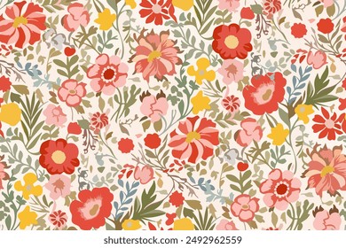 Cute feminine watercolor seamless pattern with wildflowers. 