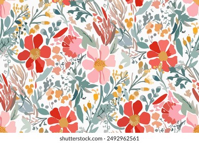 
Cute feminine watercolor seamless pattern with wildflowers.hand drawn, not AI
