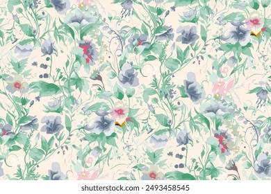 
Cute feminine watercolor seamless pattern with wildflowers.hand drawn, not AI