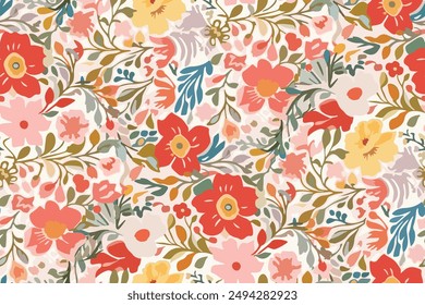 Cute feminine watercolor seamless pattern with wildflowers. 
