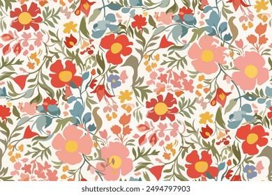 Cute feminine watercolor seamless pattern with wildflowers. 