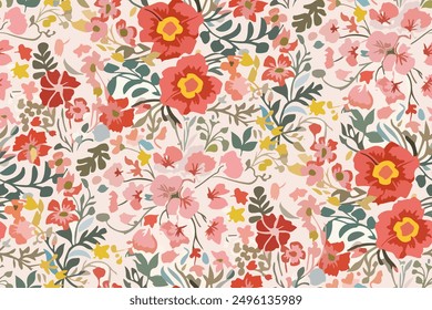 Cute feminine watercolor seamless pattern with wildflowers. 