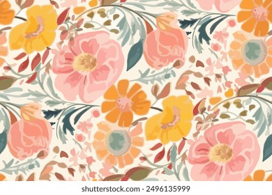 Cute feminine watercolor seamless pattern with wildflowers. 