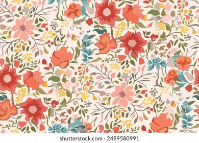 Cute feminine watercolor seamless pattern with wildflowers. 