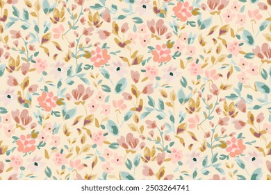 Cute feminine watercolor seamless pattern with wildflowers.hand drawn, not AI