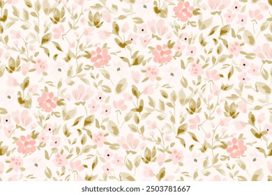 Cute feminine watercolor seamless pattern with wildflowers.hand drawn, not AI