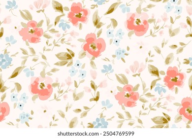 
Cute feminine watercolor seamless pattern with wildflowers.hand drawn, not AI