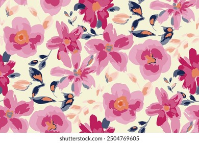 
Cute feminine watercolor seamless pattern with wildflowers.hand drawn, not AI