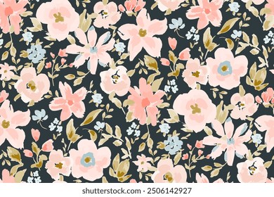 
Cute feminine watercolor seamless pattern with wildflowers.hand drawn, not AI