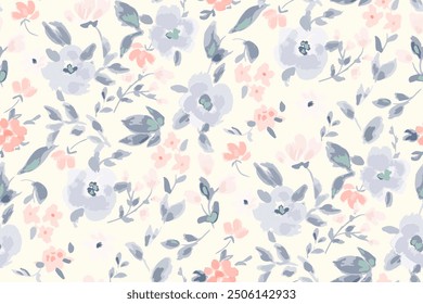 
Cute feminine watercolor seamless pattern with wildflowers.hand drawn, not AI