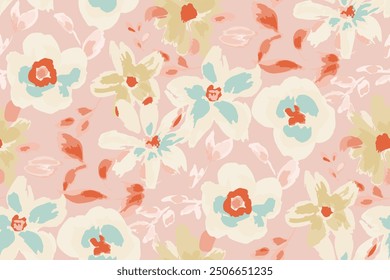 
Cute feminine watercolor seamless pattern with wildflowers.hand drawn, not AI