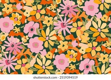 Cute feminine watercolor seamless pattern with wildflowers.hand drawn, not AI