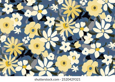 Cute feminine watercolor seamless pattern with wildflowers.hand drawn, not AI