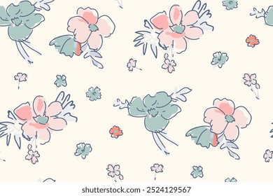 Cute feminine watercolor seamless pattern with wildflowers.hand drawn, not AI