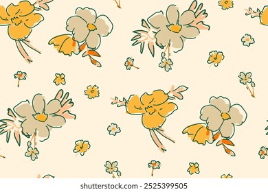 Cute feminine watercolor seamless pattern with wildflowers.hand drawn, not AI