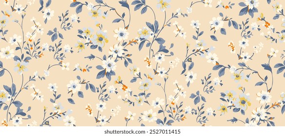 Cute feminine watercolor seamless pattern with wildflowers.hand drawn, not AI