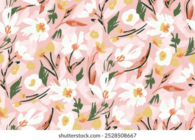 Cute feminine watercolor seamless pattern with wildflowers.hand drawn, not AI