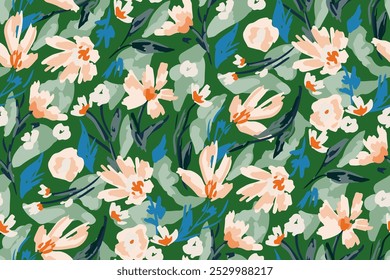 Cute feminine watercolor seamless pattern with wildflowers.hand drawn, not AI