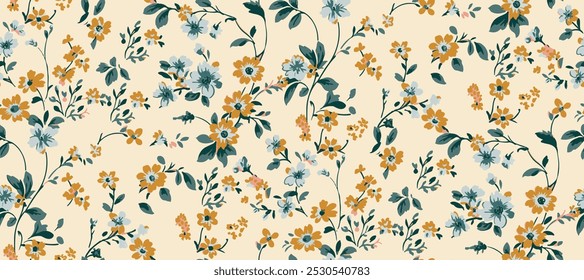 Cute feminine watercolor seamless pattern with wildflowers.hand drawn, not AI