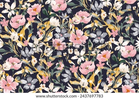 Cute feminine watercolor seamless pattern with wildflowers.hand drawn, not AI