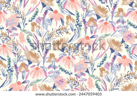 Cute feminine watercolor seamless pattern with wildflowers.hand drawn, not AI