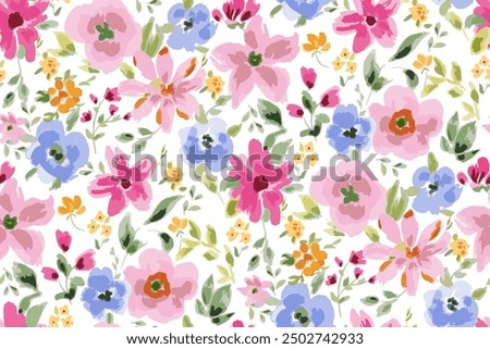 
Cute feminine watercolor seamless pattern with wildflowers.hand drawn, not AI