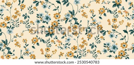 Cute feminine watercolor seamless pattern with wildflowers.hand drawn, not AI