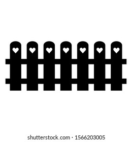 Cute fence with heart icon flat. Black pictogram on white background.