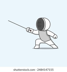 Cute Fencing Character Attack. Vector Cartoon Illustration.