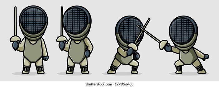 cute fencing character design illustration