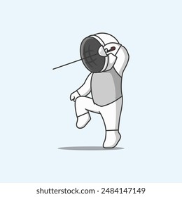Cute Fencing Character Do Stand One Leg. Vector Cartoon Illustration.