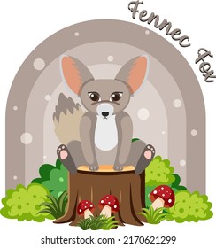 Cute fennec fox in cartoon flat style illustration