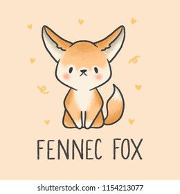 Cute Fennec Fox cartoon hand drawn style