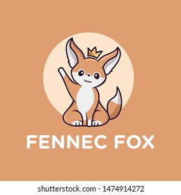 Cute fennec fox cartoon logo design with crowd.